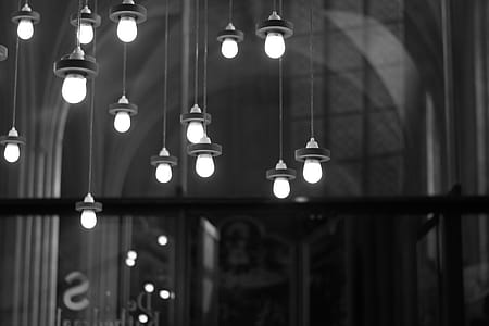 Grayscale Photography of Hanging Lights thumbnail