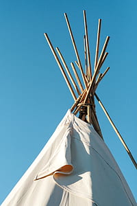 white teepee tent low-angle photography under blue sky thumbnail