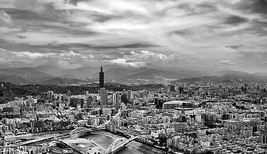 Black and White Aerial View of City thumbnail