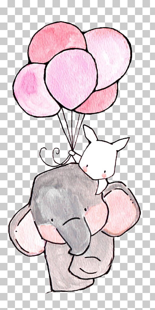 Paper Nursery Drawing Printing Illustration, The Elephant and the White Rabbit, elephant and bunny holding balloons artwork PNG clipart