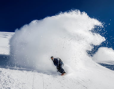 man wearing black suit riding snowboard on snow photo thumbnail