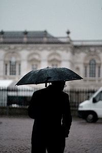 person under the umbrella in selective color photography thumbnail