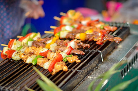 Food in the local market - kababs or skewers thumbnail