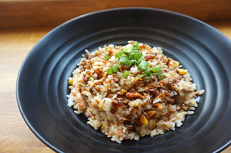 Cooked Rice on Black Ceramic Plate thumbnail
