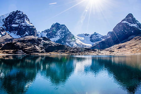 lake and glacier mountain under white sk thumbnail