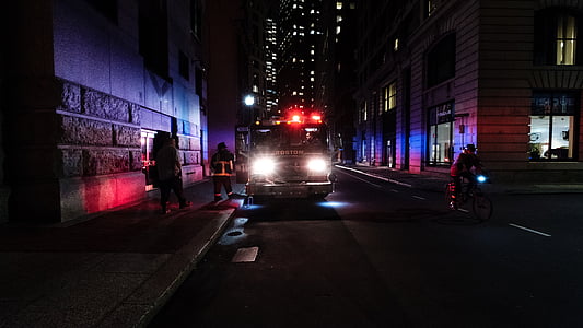 firetruck on road during nighttime thumbnail