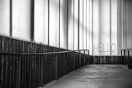 grayscale photograph of hello wall art thumbnail