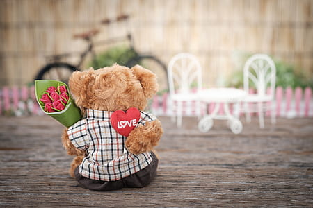 Brown Bear Plush Toy Holding Red Rose Flower thumbnail