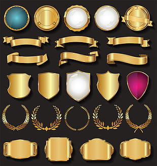 Retro golden ribbons and labels vector set 04 ai file