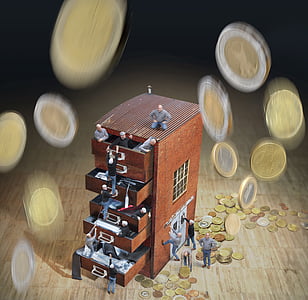 brown drawer building with dropping coins illustration thumbnail