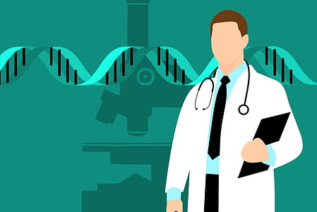 Illustration of DNA scientist in medical laboratory. thumbnail