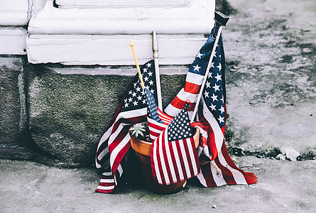 USA flags on brown clay planter thumbnail