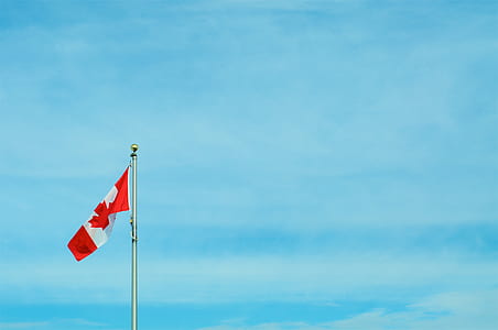 Canada flag under blue sky thumbnail