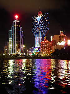 lighted city building and body of water thumbnail