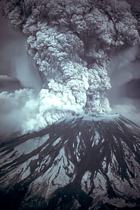 grayscale photo of volcanic eruption thumbnail