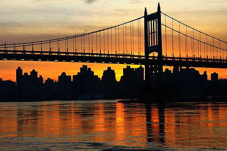 silhouette photo of bridge beside building thumbnail