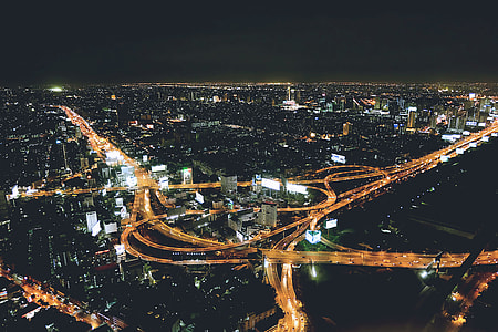 aerial view of city at nights thumbnail