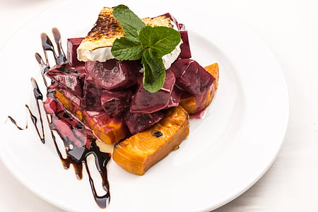 gourmet salad, pumpkin salad, cheese, baked cheese, meal, food thumbnail