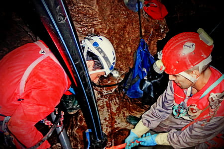Speleology - Cave Explorers Working Inside a Cave - Scientists - Central Portugal thumbnail