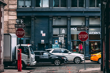 road between of Stop road signages thumbnail