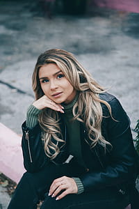 Lady In Leather Jacket In The City Photo thumbnail