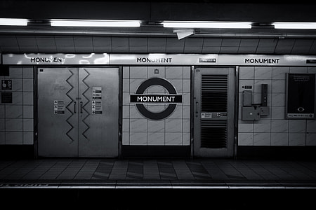 Black and white shot of Monument tube station on the London Underground thumbnail
