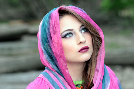 woman in pink and green hijab scarf thumbnail