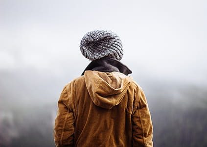 brown hoodie jacket and gray knit hat thumbnail