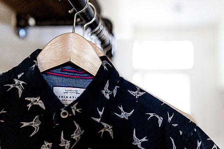 black and white bird print collared shirt thumbnail