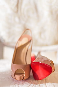 women's beige-and-red peep-toe slingback pumps thumbnail