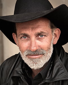 man wearing black hat and black leather biker jacket thumbnail