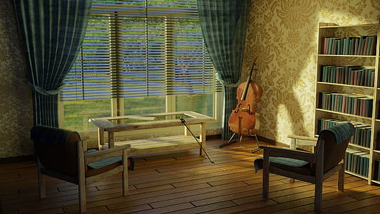 two chairs beside white wooden table near window at daytime thumbnail