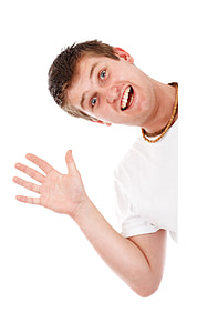 man in white crew neck shirt doing greeting gesture thumbnail