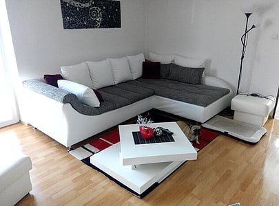 vacant white and brown sectional sofa in the room thumbnail