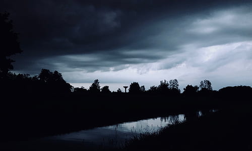 silhouette photography of trees and river thumbnail