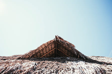 Rooftop of a straw hut in bright sunshine thumbnail