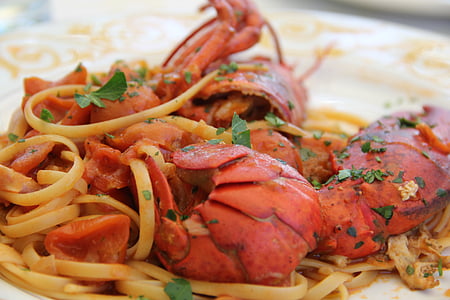cooked pasta with lobster on plate thumbnail