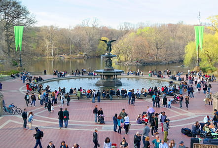 People Standing Around Water Fountain thumbnail