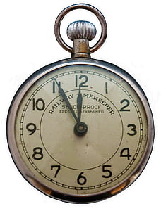 round gray stainless steel Railway Timekeeper pocket watch at 11:10 thumbnail