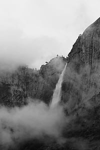 grayscale photography of waterfalls thumbnail