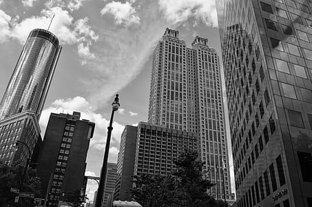 grayscale photo of high-rise buildings thumbnail