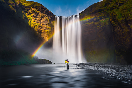 Waterfalls with rainbow in Iceland thumbnail