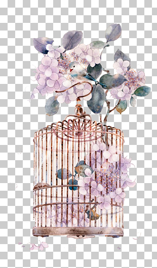 Miyou Chinese art Watercolor painting Asian art, Watercolor cage, brown metal birdcage illustration PNG clipart