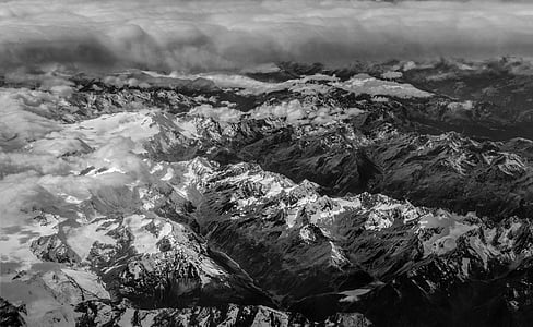 greyscale aerial photo of mountain ranges thumbnail