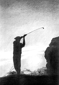 Golfer at Dusk swinging Golf Club thumbnail
