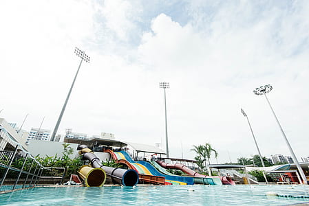 pool with slides and post lamps thumbnail
