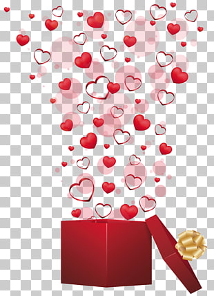Valentine's Day Gift Heart , Red Gift with Hearts , exploding heart on open gift box illustration PNG clipart