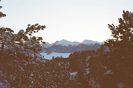 snow, dawn, mountains, sunset thumbnail