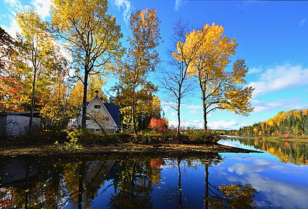 water reflection of white house beside trees nature photography thumbnail