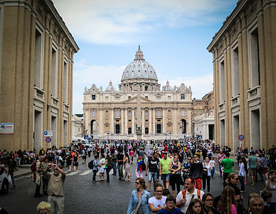 landscape photography of crowd of people outside the cathedral thumbnail